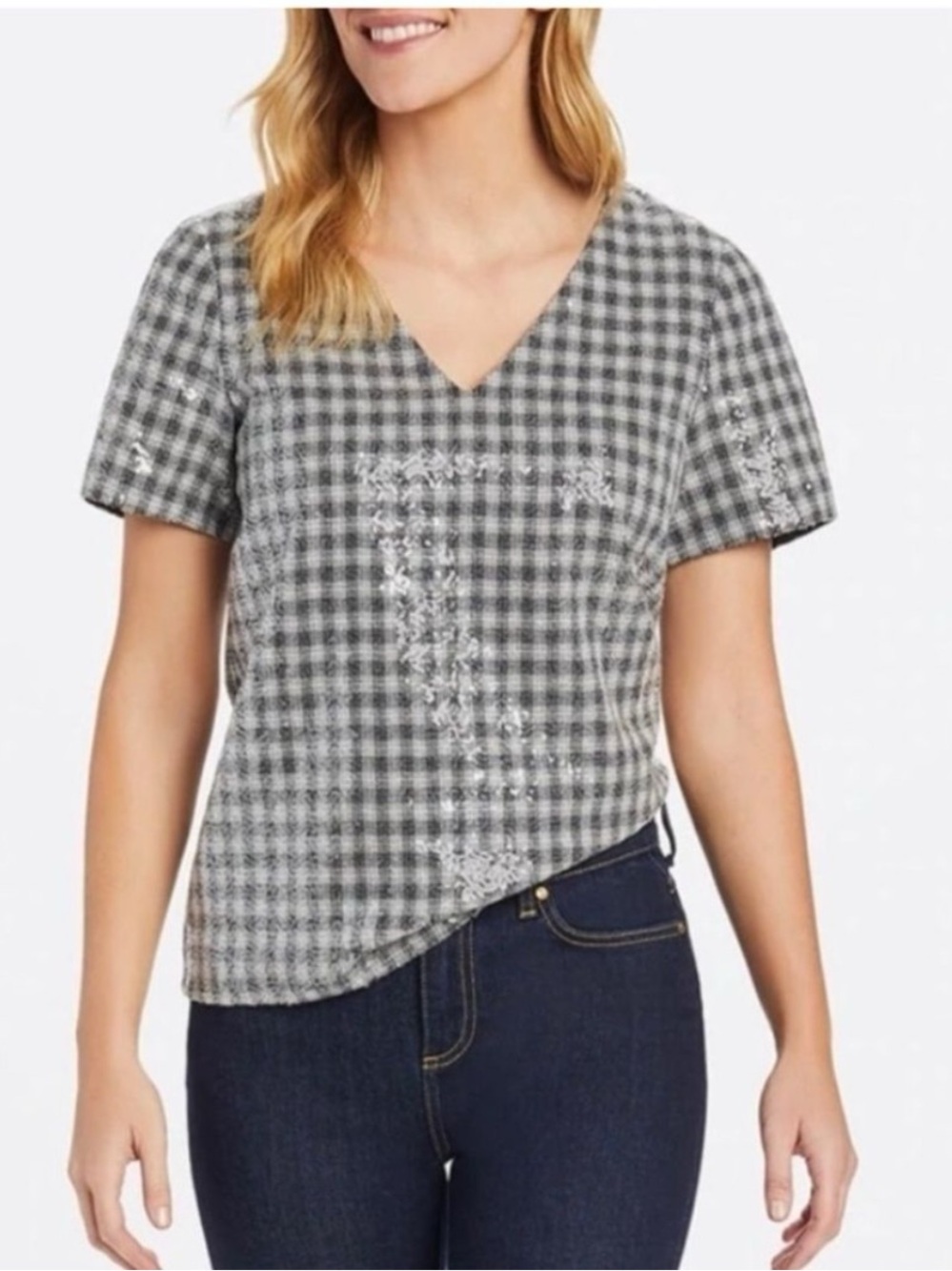 Draper James full sequin striped blouse